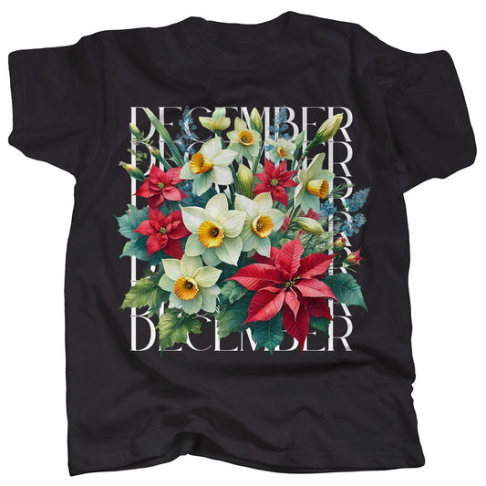 BIRTH FLOWER - DECEMBER - NARCISSUS + POINSETTIA - T-Shirt