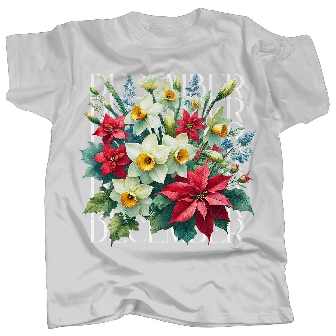 BIRTH FLOWER - DECEMBER - NARCISSUS + POINSETTIA - T-Shirt