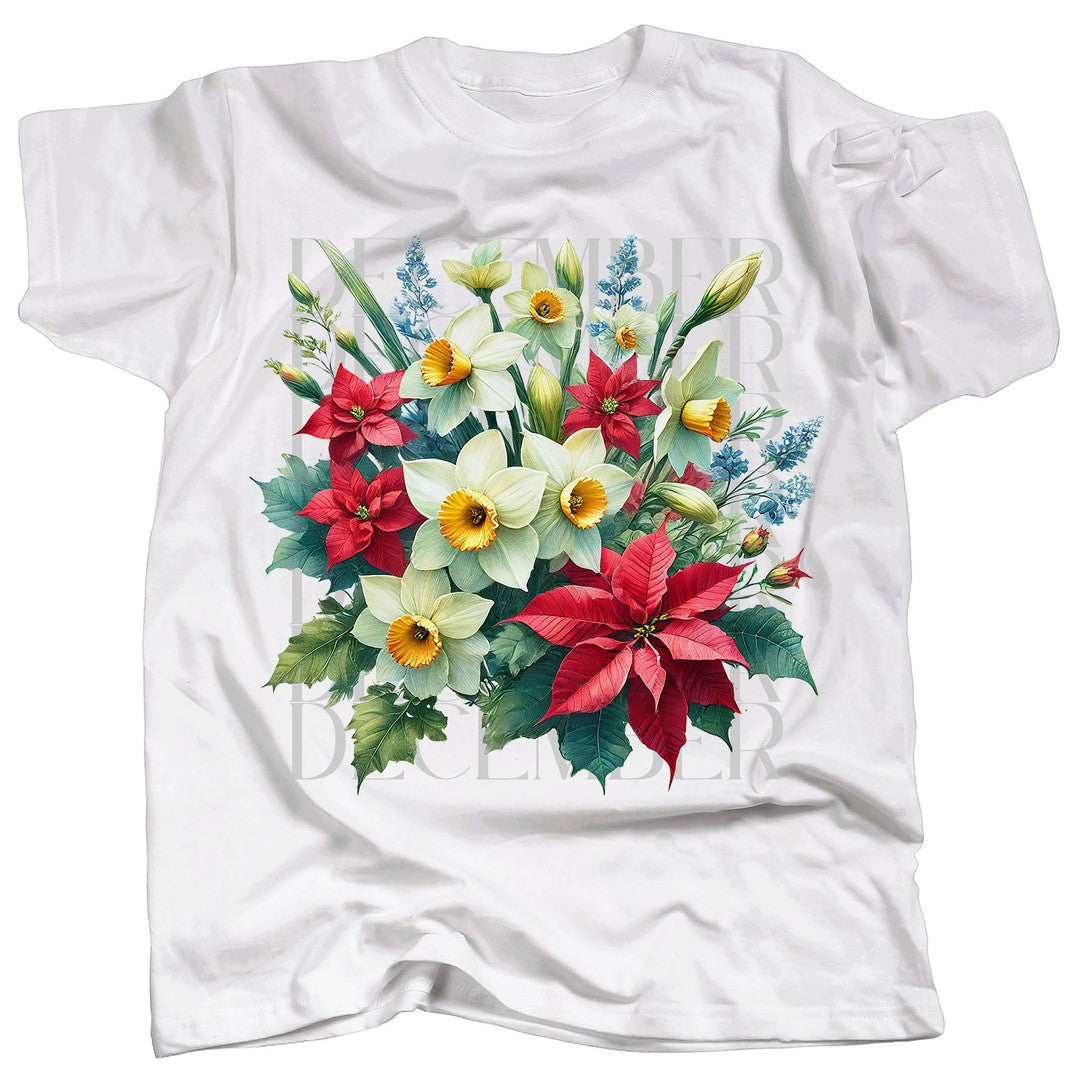 BIRTH FLOWER - DECEMBER - NARCISSUS + POINSETTIA - T-Shirt