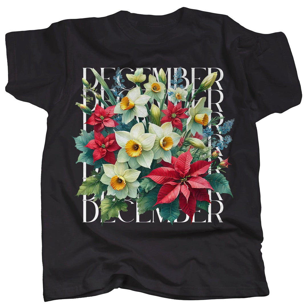 BIRTH FLOWER - DECEMBER - NARCISSUS + POINSETTIA - T-Shirt